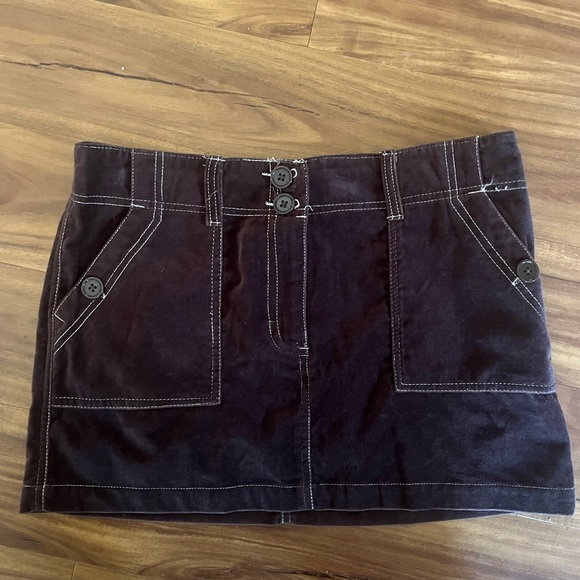 Brown y2k mini skirt contrast stitch corduroy velvet pockets button size 7 - Picture 1 of 6